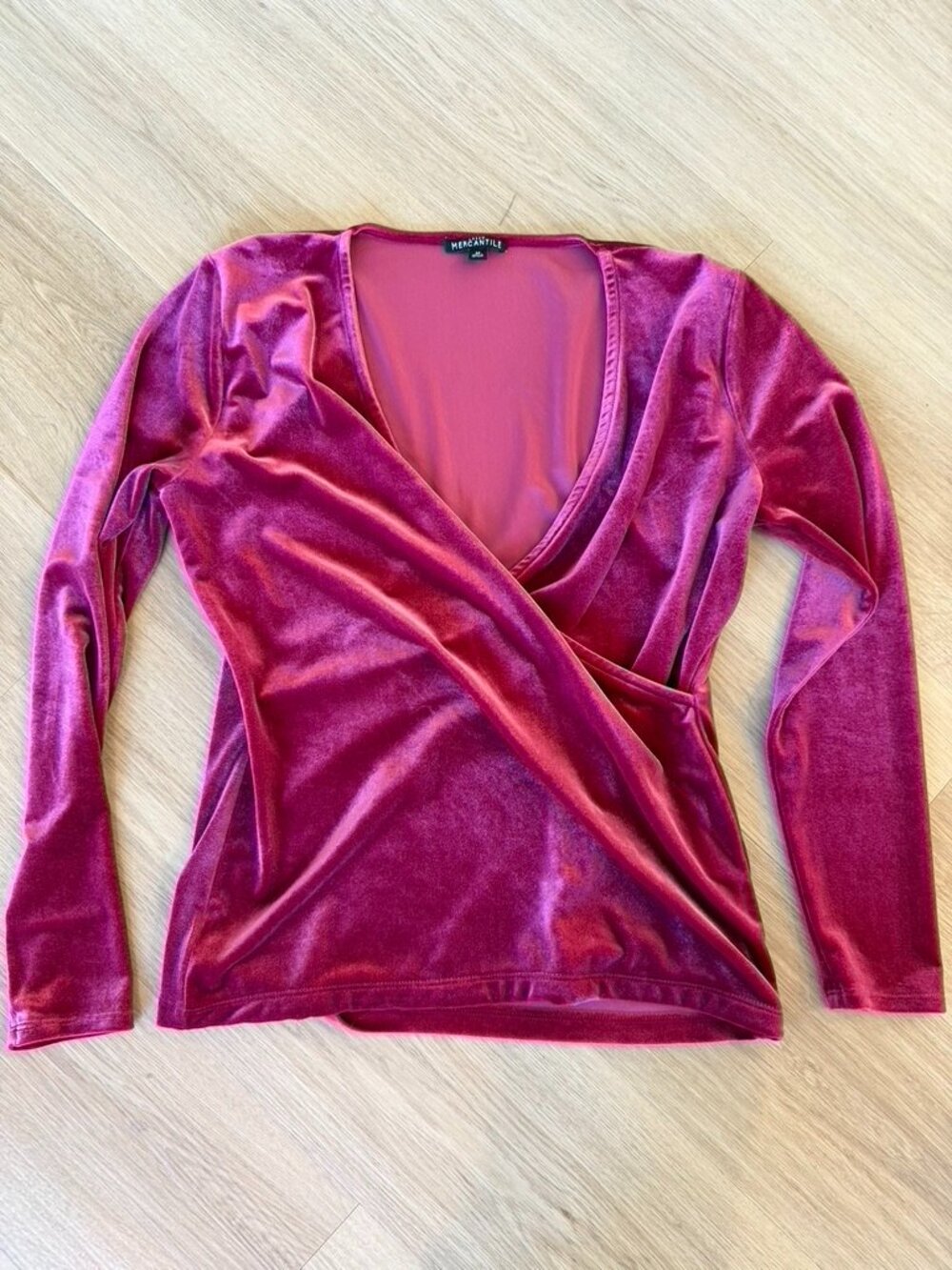 J Crew Mercantile Velvet Wrap Top Womens Sz M Berry Red Stretch Ballerina Blouse - Picture 1 of 7